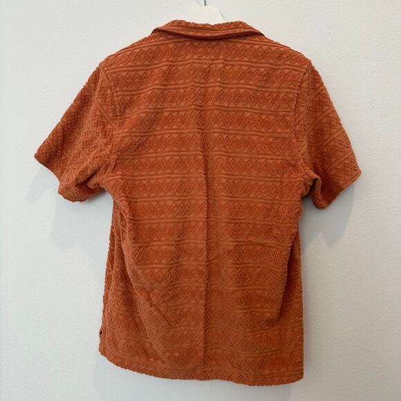 Ugg Tasman Terry Braid orange collared button up textured shirt medium - Picture 3 of 5